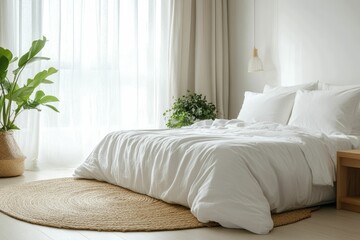 Minimalist Bedroom with White Bedding and Natural Light