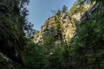 National Park of Adrspach Teplice rocks. Beautiful limestone sandstones rocks in Adrspach, Czech Republic. Adrspach Teplice Rocks mountain range in Central Sudetes part of the Table Mountains.