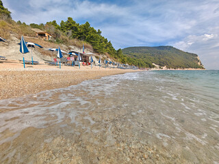 View of the beautiful beach of San Michele in september, Riviera del Conero, Marche region