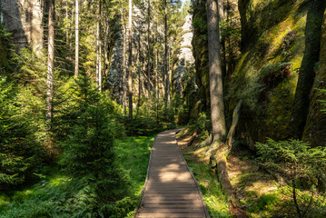 Obraz premium National Park of Adrspach Teplice rocks. Beautiful limestone sandstones rocks in Adrspach, Czech Republic. Adrspach Teplice Rocks mountain range in Central Sudetes part of the Table Mountains.