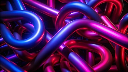 A complex arrangement of tubular structures, glowing with vibrant neon colors.