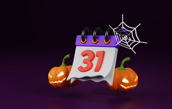 Halloween 3D Calendar Illustration, Spooky Holiday Event Design