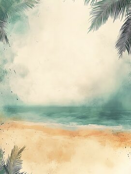 Soft background for a beach party poster featuring sand, sea, and tropical palm trees, new beautiful stock image illustration AI