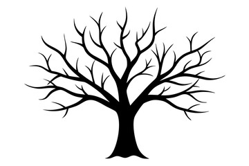 Tree branches silhouette isolated on white background. Vector illustration forest design and element landscape season. Autumn clip art and decoration abstract outdoor