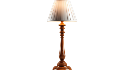 classic expensive wooden floor lamp, studio view, isolated on transparent background.