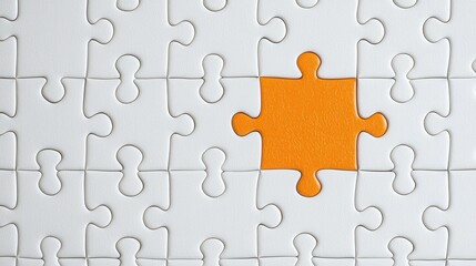 Obraz premium Missing Puzzle Piece White Jigsaw Orange Solution Success Completion
