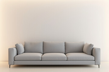 A grey sofa elegantly positioned in a simple living room interior, showcasing a modern design