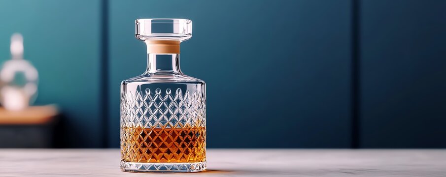 Elegantly designed crystal decanter showcasing amber liquid, perfect for enhancing your home bar or dining experience.