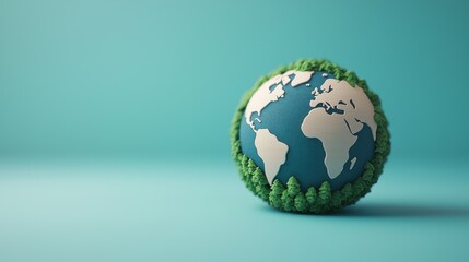 Fototapeta premium A globe surrounded by green trees, symbolizing environmental sustainability and the importance of nature conservation.