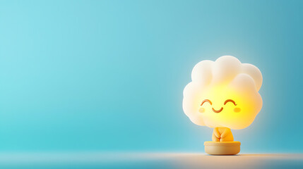 A cute and cheerful light fixture shaped like a cloud, providing a warm glow against a calming blue background.