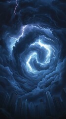 Obraz premium Dramatic storm clouds swirl with bright lightning, creating a captivating and powerful atmospheric scene.