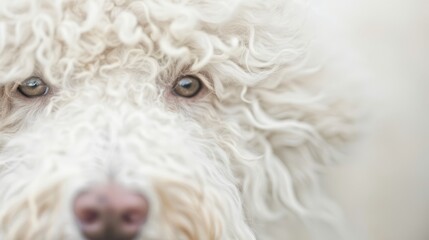  A sharp focus on a dog's expressive eyes and nose, with a softly blurred depiction of its face in the background