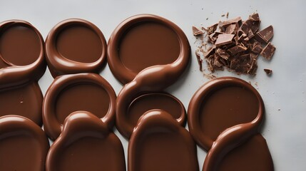 Fototapeta premium A set of delicious melted chocolate smears. The smears are cut out and arranged in a neat row.