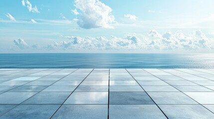 Blue Sky  Ocean  and Tiled Platform