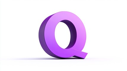 Purple Letter "Q" in 3D format, freestanding on white background, alphabet.