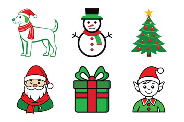 santa claus and christmas tree and other icon set