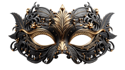 classic masquerade feather eye party mask, studio view, isolated on transparent background.