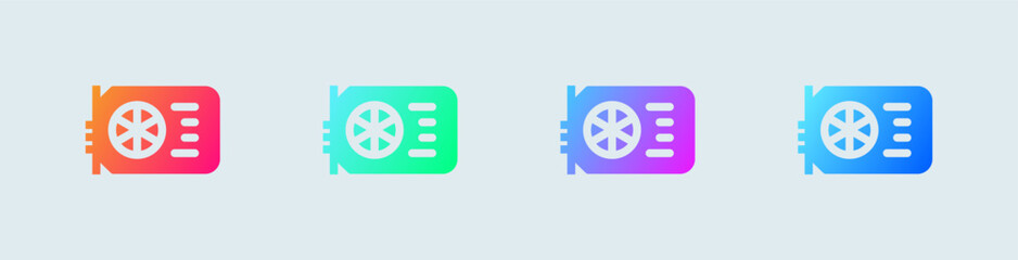 Graphic card solid icon in gradient colors. Processor signs vector illustration.