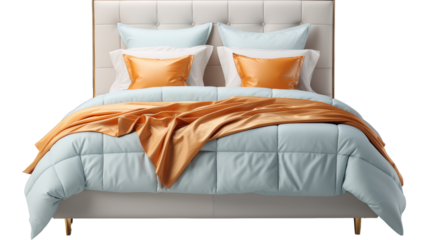 classic minimalist double bed, studio view, isolated on transparent background.