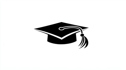 "Simple Graduation Cap Icon in Black on White Background - Educational Clipart"