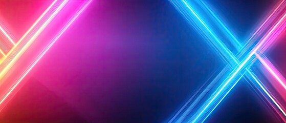 Vibrant neon background with intersecting light beams in pink and blue, perfect for modern design projects and creative visuals.