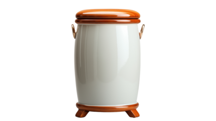classic Nordic style trash bins with wooden leg, studio view, isolated on transparent background.