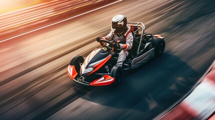 Go-Kart racing car on the track in action champions