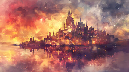 Obraz premium Renaissance Cityscape Watercolor painting style