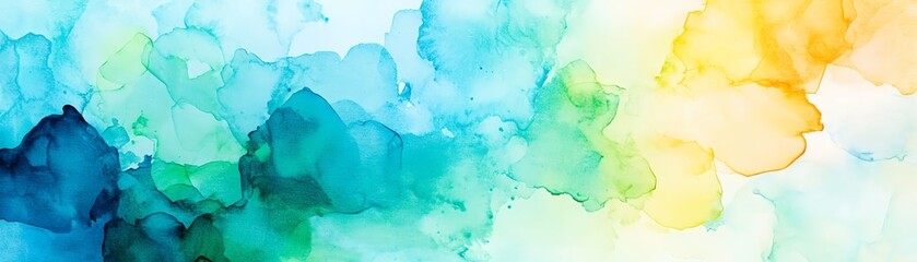 A vibrant watercolor abstract background featuring soft blue, green, and yellow hues, perfect for artistic projects and designs.