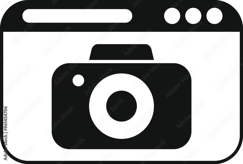 Aufkleber simple icon of a digital camera is displayed within the frame of a web browser window, representing 