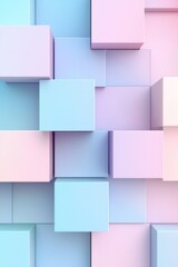 Colorful geometric background with squares in pastel blue, pink, and purple colors. 