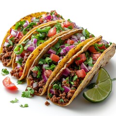 Delicious Tacos with Ground Beef, Tomatoes, Onion and Cilantro