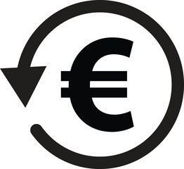 Euro cashback icon isolated on white background . Euro refund icon vector