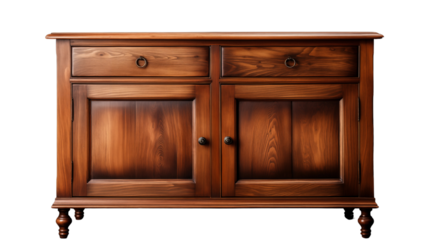 classic stylish two door wooden cabinet, studio view, isolated on transparent background.