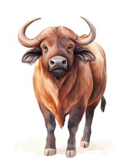 Naklejka premium A realistic illustration of a buffalo, showcasing its powerful stance and natural beauty in a vibrant and detailed style.