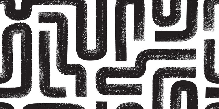 Bold marker, brush lines vector seamless pattern. Black grunge strokes, sketch maze, labyrinth