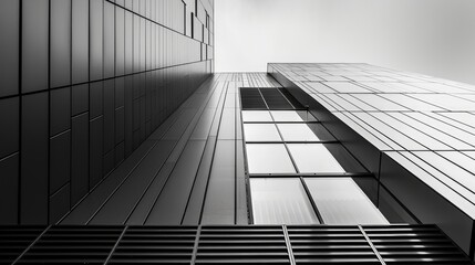 Modern building with stark black and white facade