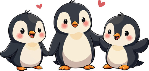 Fototapeta premium set of cartoon penguin, isolated on white background , transparent vector style flat color png image 