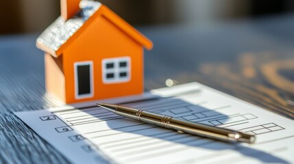 Checklist with a Pen and Miniature House Model, Representing Home Inspection Tasks in Pop Art Style with Bold Colors and High Contrast.