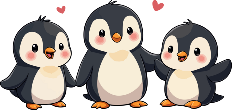 set of cartoon penguin, isolated on white background , transparent vector style flat color png image	