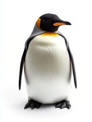 Fototapeta premium A close-up portrait of a penguin, standing on a white background. The penguin is looking to the right, and its body is perfectly centered. This image could symbolize the Linux operating system, with t
