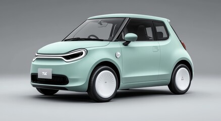 Fototapeta premium Stylish Compact Electric Car in Light Blue-Green with Modern Design