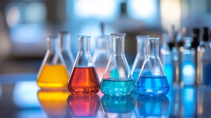 Laboratory Flasks with Colorful Liquids