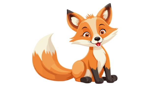cartoon red fox, isolated on white background , transparent vector style flat color png image	 - Powered by Adobe