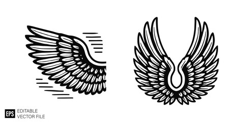 eagle wing set illustration graphic design black and white vector clip art silhouette