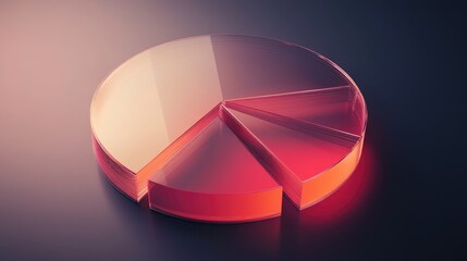 Obraz premium Abstract 3D pie chart with transparent and solid segments, illuminated by soft lighting, highlighting data trends and analysis.
