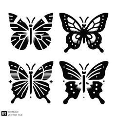 Obraz premium butterfly set illustration graphic design black and white vector clip art silhouette