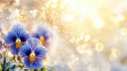 Purple Pansies with Golden Bokeh Background