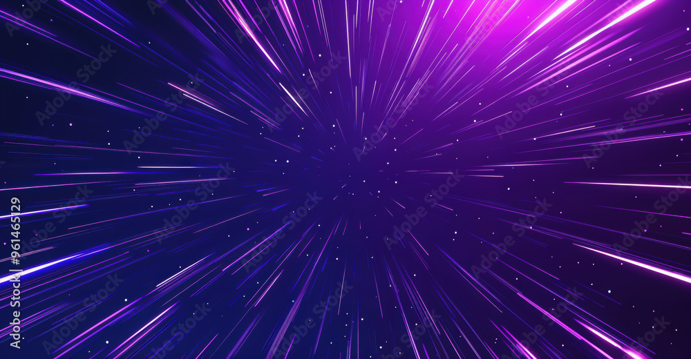 Poster abstract background with futuristic lightspeed effect, showing motion blur of stars during a hypersp