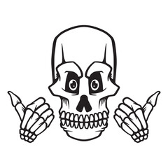 skull hand drawn thumb up illustration